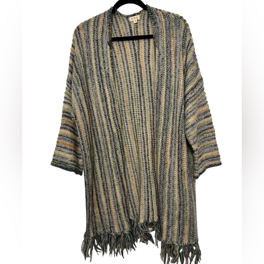 POL Multicolored Bohemian Crochet Open-Front Fringe Cardigan Sweater Size Small